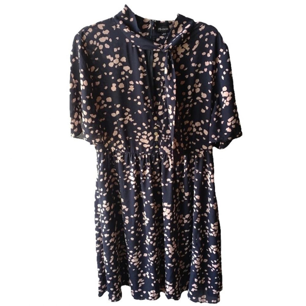 Madewell Fit & Flare Mini Dress 6 Tie V Neck Open‎ Shoulder Navy Blue